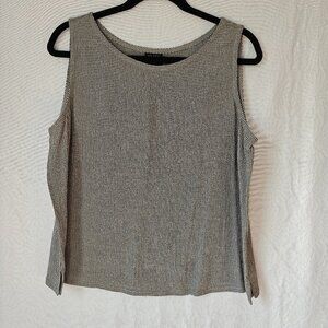 EILEEN FISHER Black & White Textured Crepe Sleeveless Top Size PL